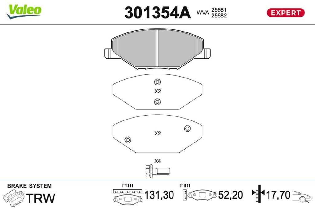 Jogo de 4 pastilhas de travão VALEO ref. 301354A